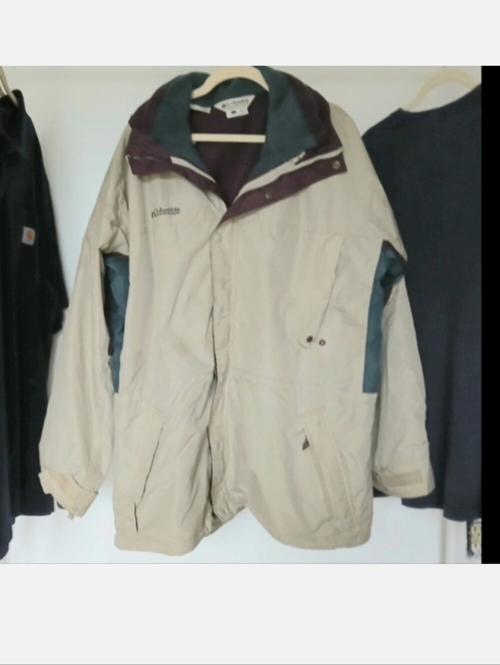 Columbia Bugaboo 3 in 1 Khaki Winter Coat Lined w/ Removable Fleece Jacket Large